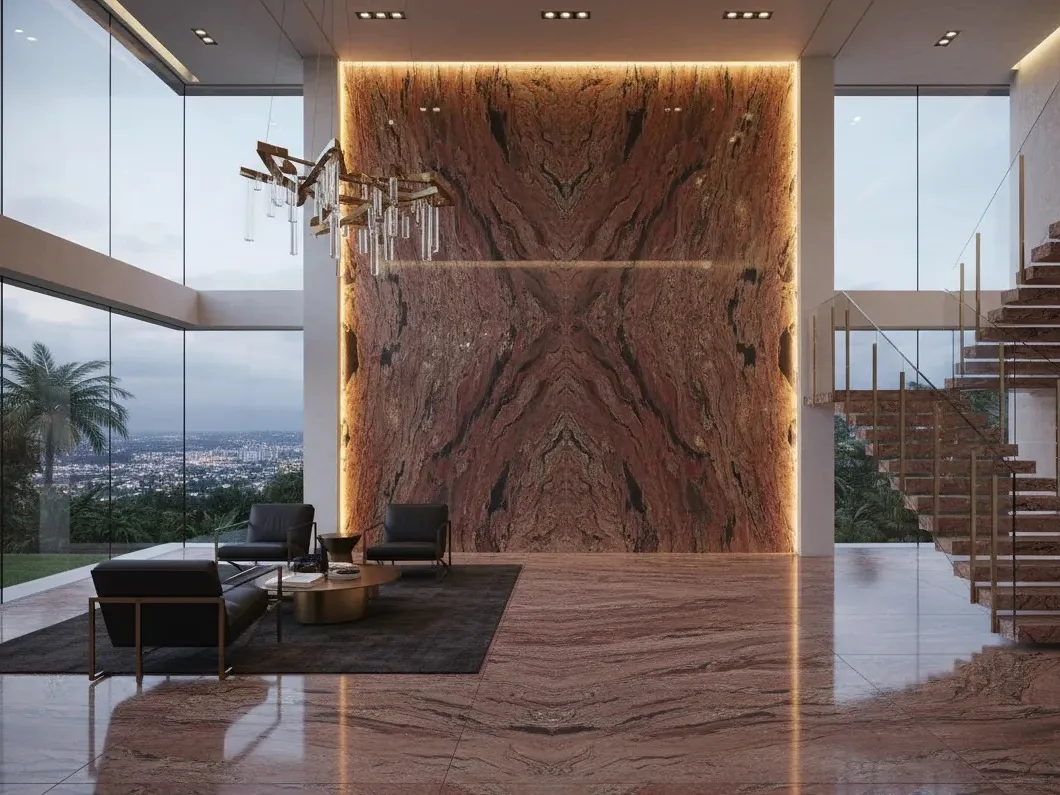Shangri-Lá aplicado em painel de hall com piso contínuo